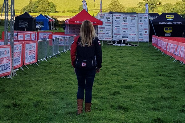 Lindsay doing a track walk before the race in Hopton